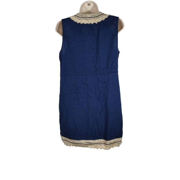 Mud Pie Blue Tunic Top Boho Women Size S Plunge V-neck Sleeveless Tie Waist - Picture 5 of 8